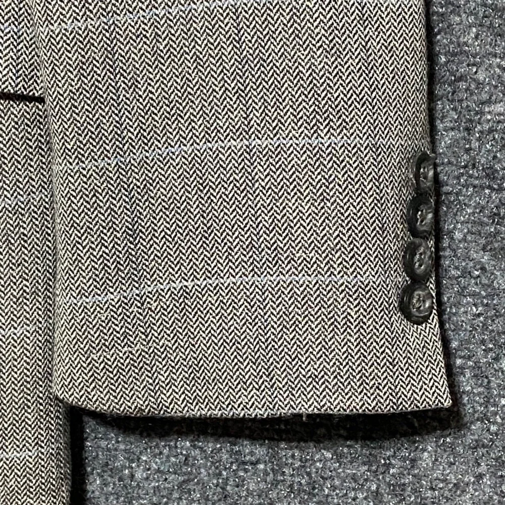 JOS A BANK Wool Silk Cashmere Linen Blazer 42 Regular Grey Windowpane Sport Coat